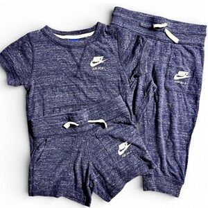 Nike Vintage Youth Small 6/7 Tshirt Capris & Shorts Heather Blue Bundle Set